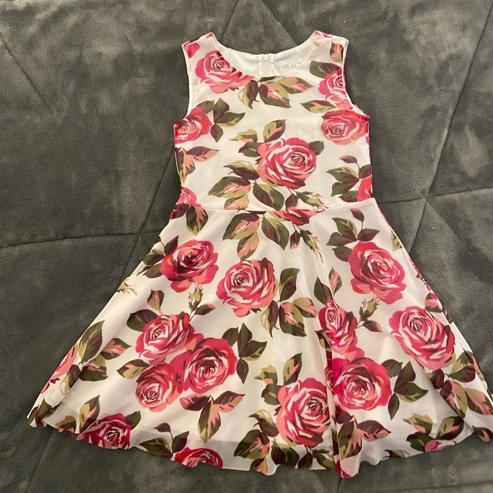 Childrens Place sundress size 6 rose pattern on tule over nylon. Sleeveless.